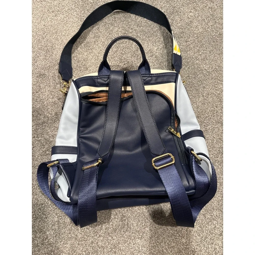 CLUCI Colorblock Convertible Backpack Purse Veg Women Cream‎ Navy Bluean Leather